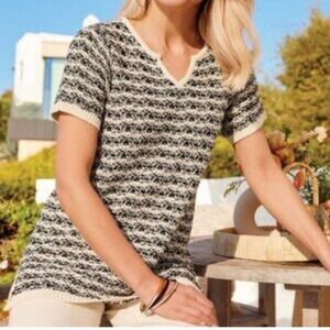 Soft Surroundings‎ Permian Tunic Sweater V-neck knit short sleeves top M